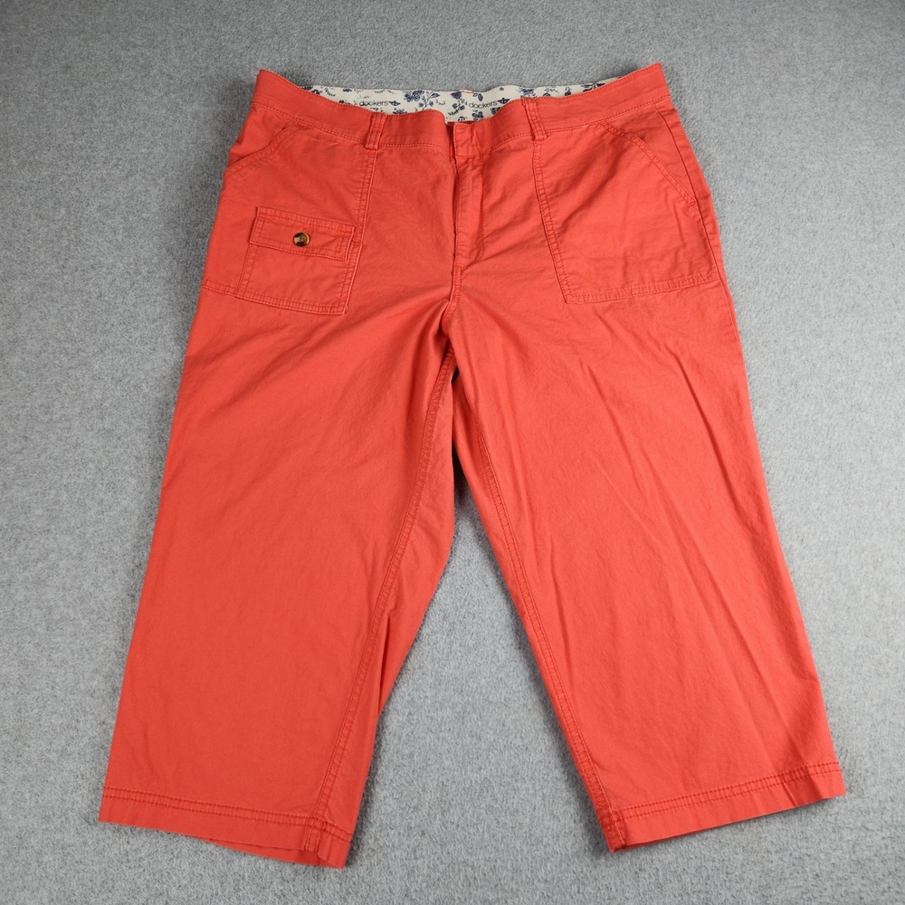 Dockers Capri Pants Womens 16 Orange Cotton Utility Stretch Casual High Waisted